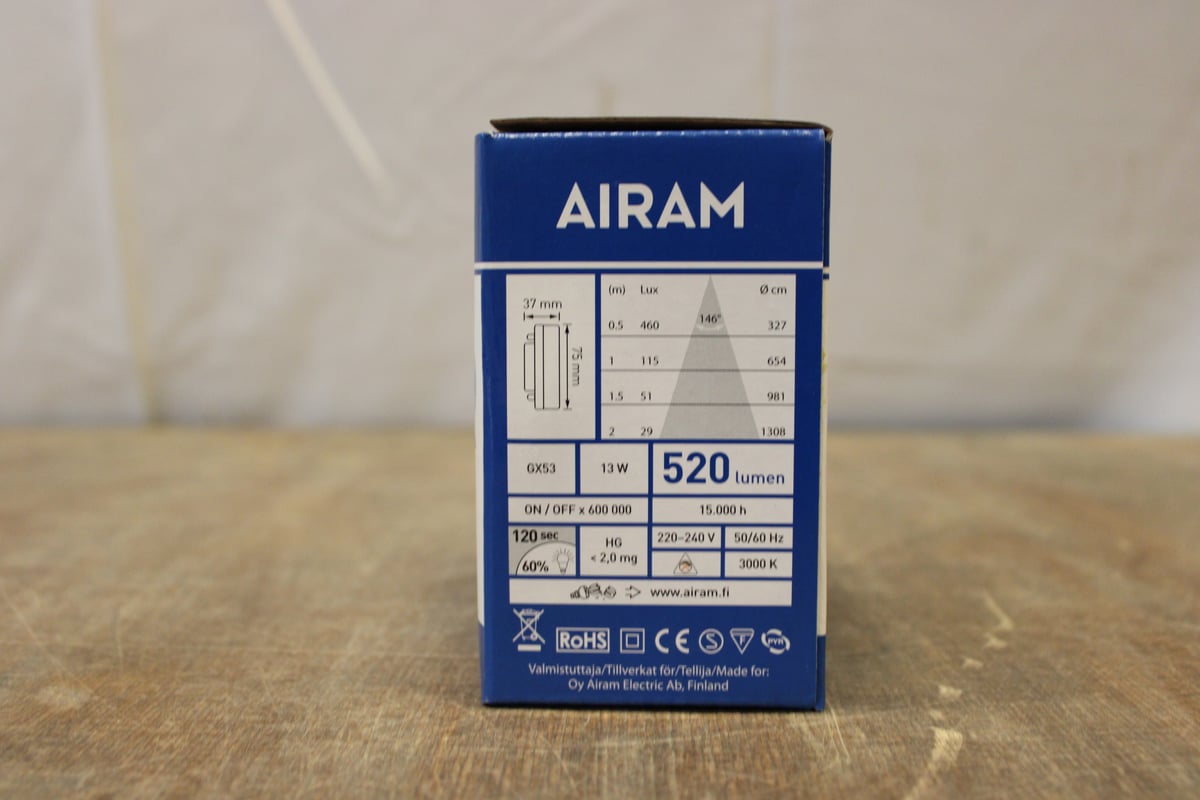 AIRAM alasvalo PLANEX GX53 13W / 180 kpl (SM241)