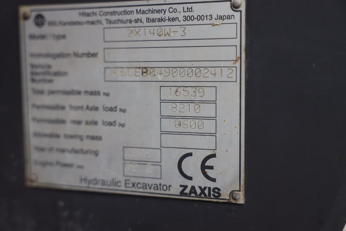 HITACHI ZX140W-3, -09 PYÖRÄALUSTAINEN KAIVINKONE (722-BAM)