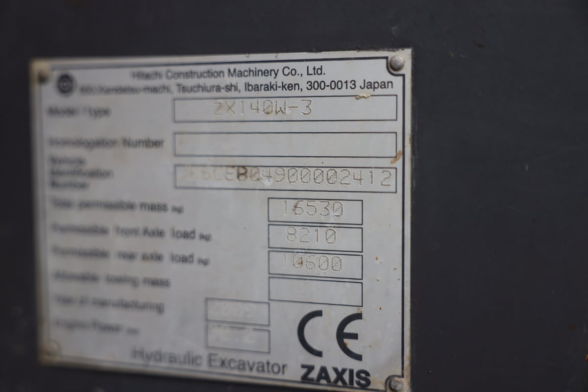 HITACHI ZX140W-3, -09 PYÖRÄALUSTAINEN KAIVINKONE (722-BAM)