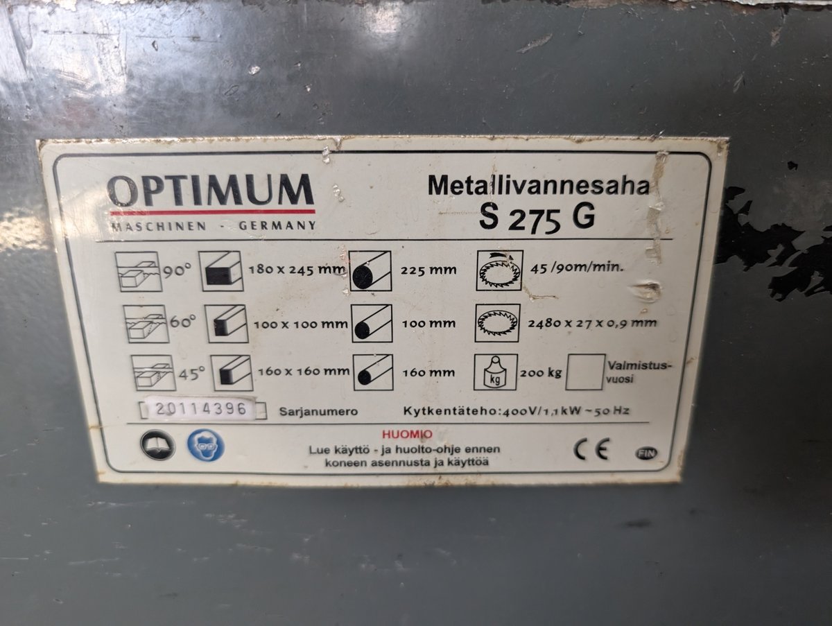 Optimum S 275 G metallivannesaha ja rullaradat