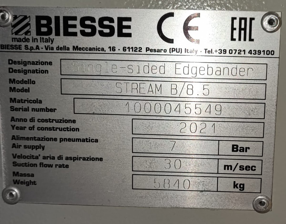 Biesse Stream B/8.5 listoituskone, Temal Oy konkurssipesä